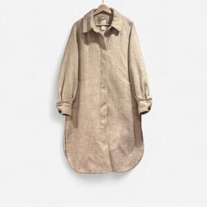 H&M Oversized Textured Long Coat - Beige Oatmeal - Size Medium